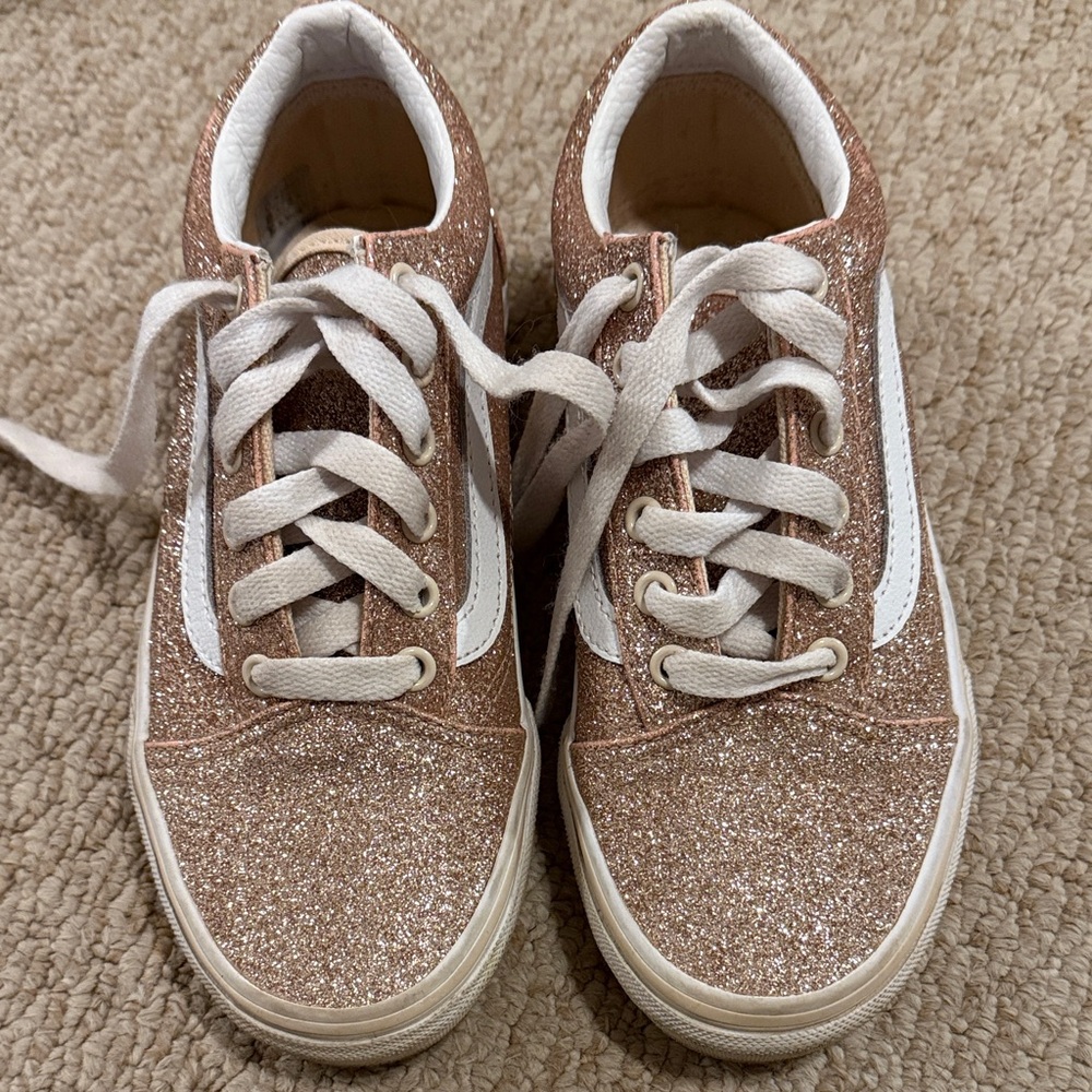 Vans Kids Sneakers in Glittery Rose Gold and White